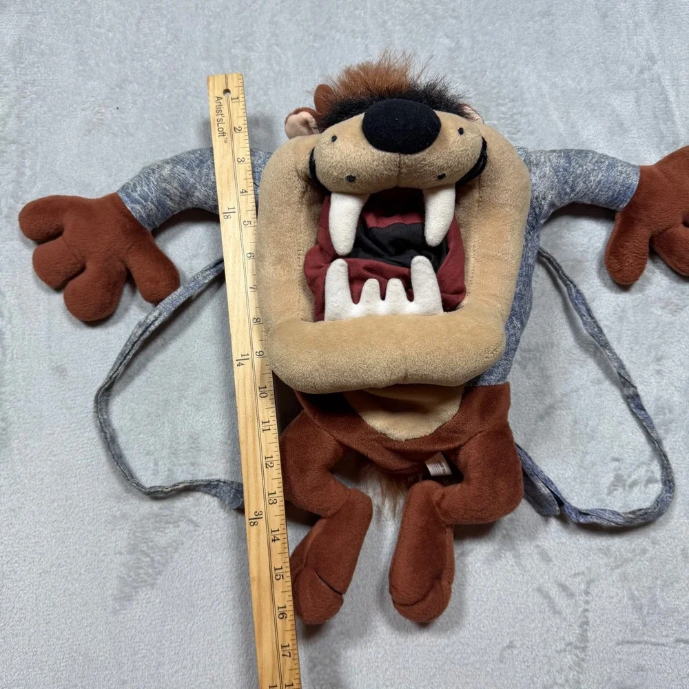 Vintage 90s Brown Blue Polyester Looney Tunes Taz Plush Backpack‎ OS